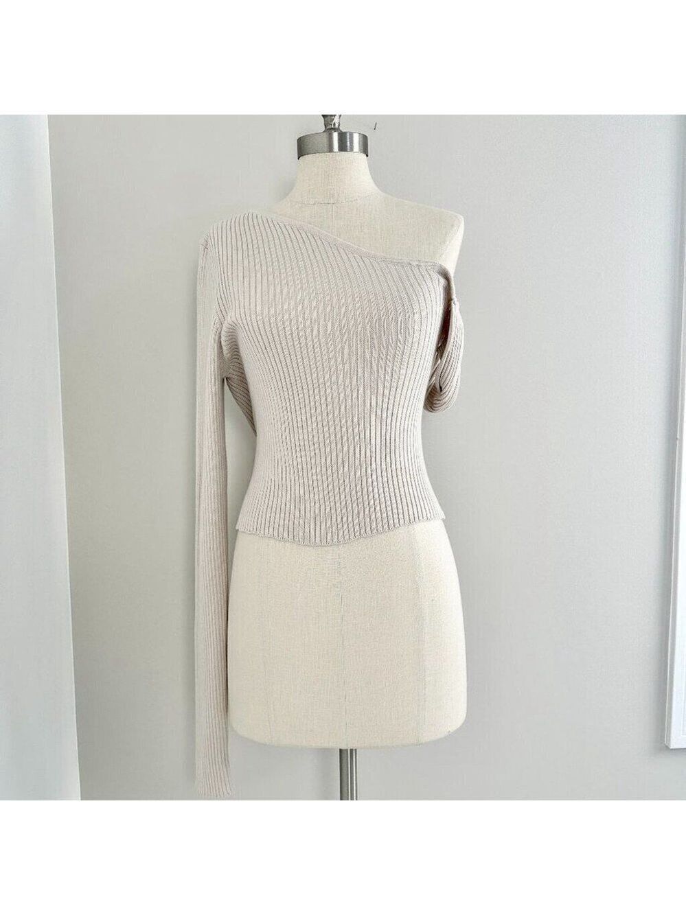 Silk Ivory Twist Sweater | Revolve Shae One Sleeve | NWT Large - Picture 3 of 15